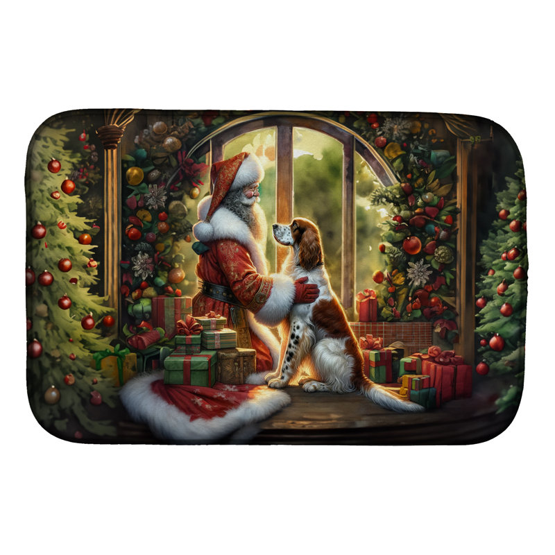 English Setter and Santa Claus Dish Drying Mat
