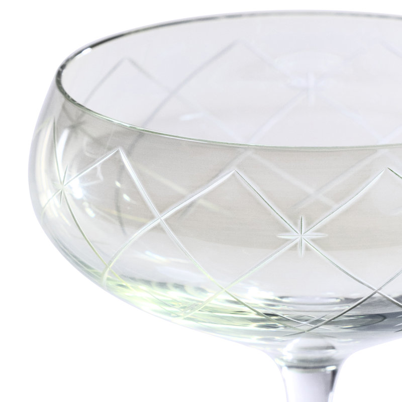 Audrey 4-Piece Set Hand Etched Coupe Glasses, Green Luster