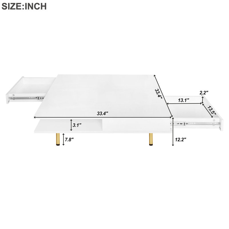 Table basse chic avec pieds dorés et solutions de rangement polyvalentes 2 fonctionnelles