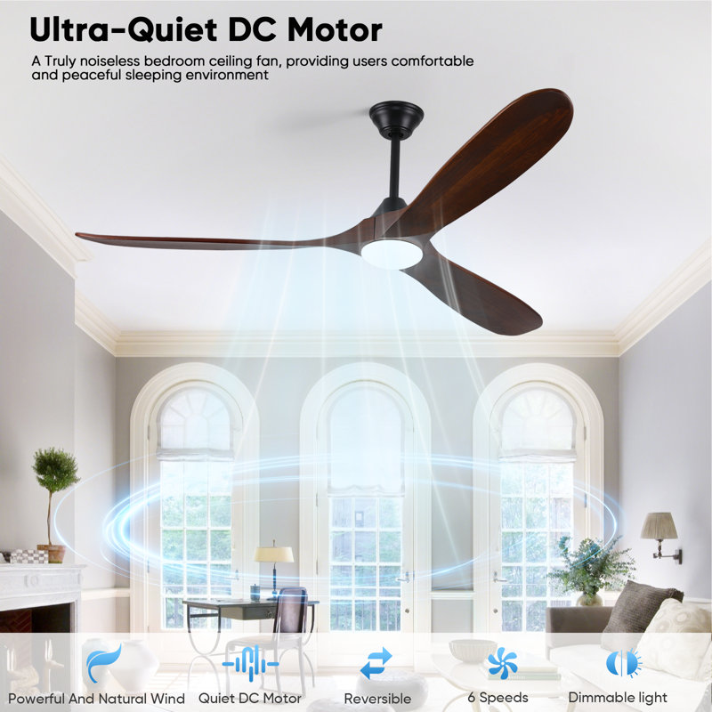 Ceiling Fan with LED Lights, 177cm, Brown Wood