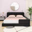 Grand lit plateforme tapissier en cuir PU avec 2 lampes de lecture réglables et tête de lit capitonnée-307662996
