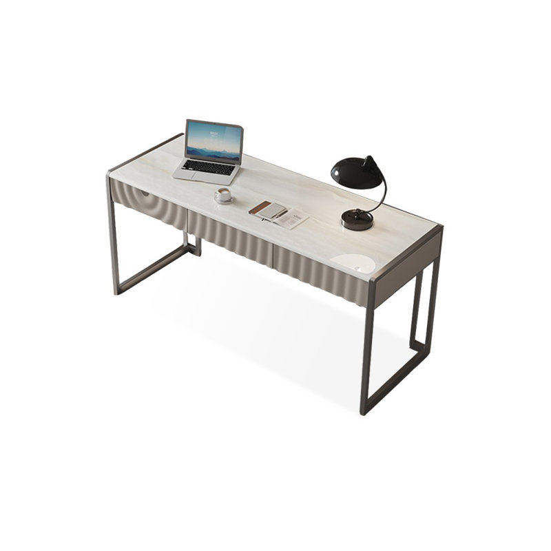 Bureau 62,99 po blanc + microlite rectangulaire + bois manufacturé + bureau en acier inoxydable avec 3 tiroirs