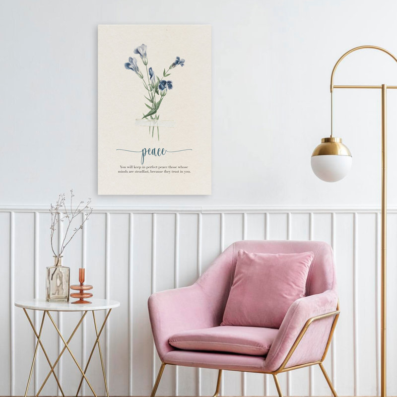 «Affirmations IV Peace», art floral floral crème bleue, H 24 po x l 16 po