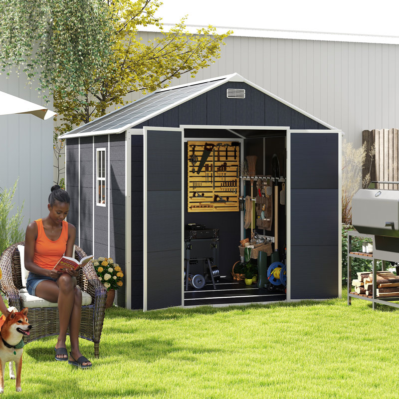 Remise de rangement extérieure de 8 pi x 8 pi Campcraft - Matériau PP en résine robuste, imperméable et résistant aux rayons UV, murs épais de 12 mm, grand espace de rangement pour l'organisation du jardin, des outils et de la cour