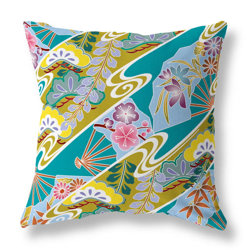 Coussin Floral, H 18 po x l 18 po, Bleu / Rose