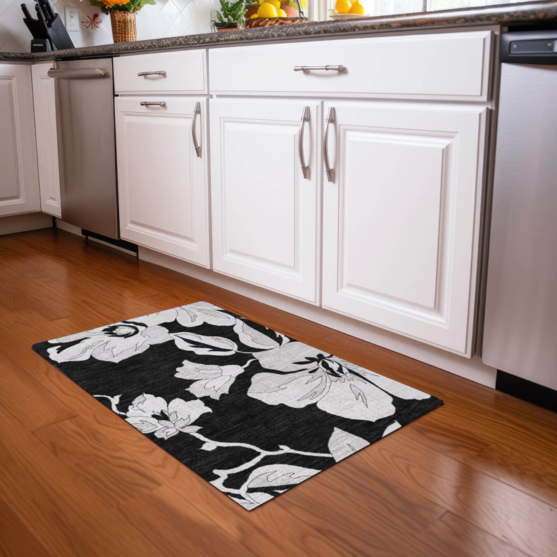 Premium Machine Washable Prisco Black Rug, Rectangle 1'8" x 2'6"