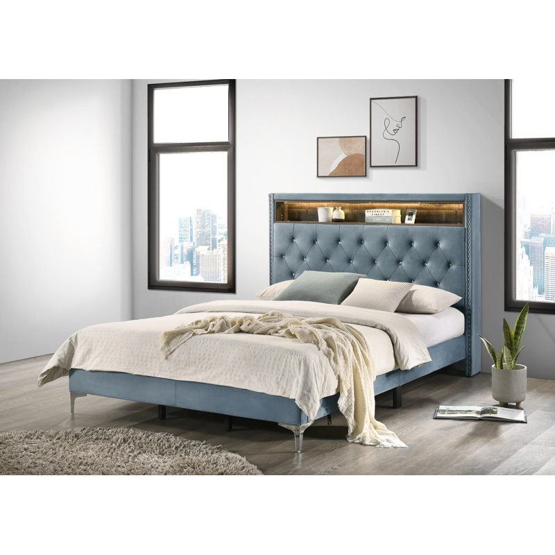 Javan Upholstered Storage Bed, Light Blue, Super King (6')