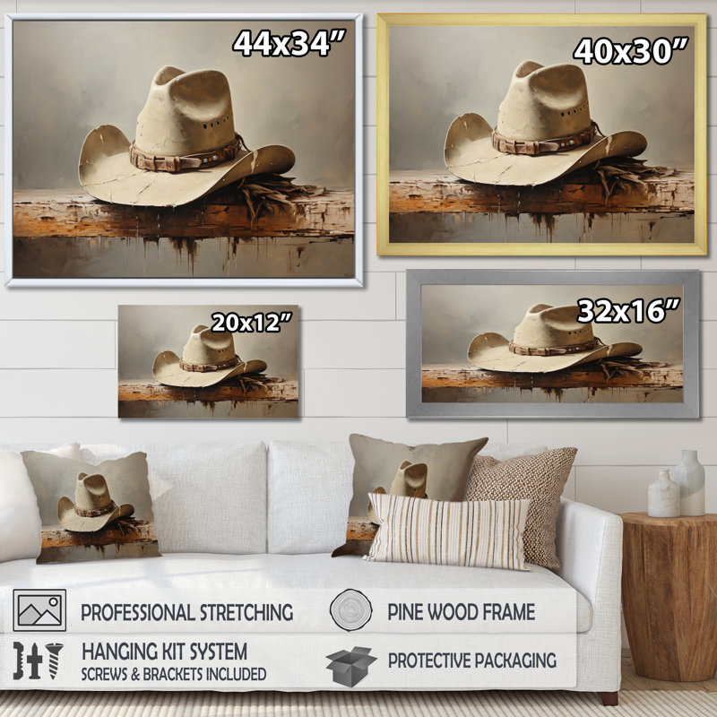 Chapeau de cowboy Bersi style minimaliste IV, H 16 po x l 32 po x P 1 po, Cadre doré simple