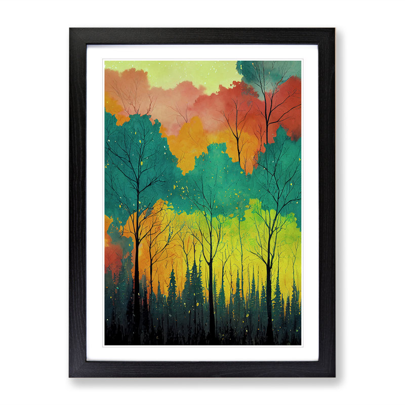 XV1022-4111X Splashed Paint Forest No.3 - Single Picture Frame Painting, 34cm H x 25cm W x 2cm D, Black