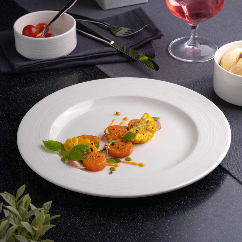 Assiette plate en porcelaine de qualité supérieure ECLIPSE | Ivoire | Va au micro-ondes et au lave-vaisselle, 10.6"