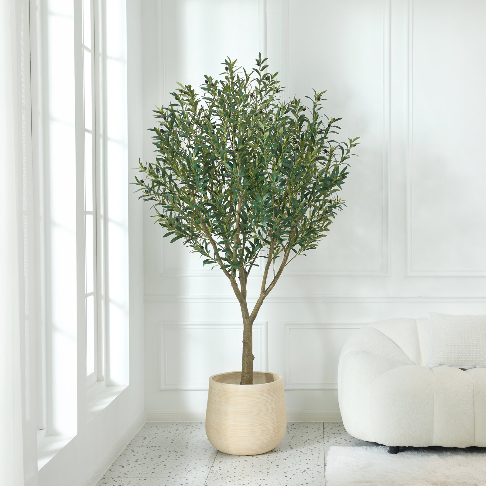George Olive Tree in Pot, 84" H x 28" W x 28" D