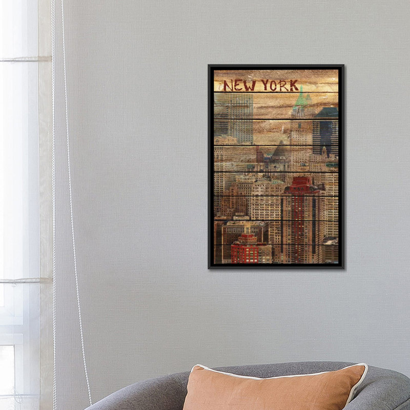 New York III, impression sur toile tendue, H 26 po x l 18 po x P 1,5 po, Toile avec cadre noir, Pas de tapis