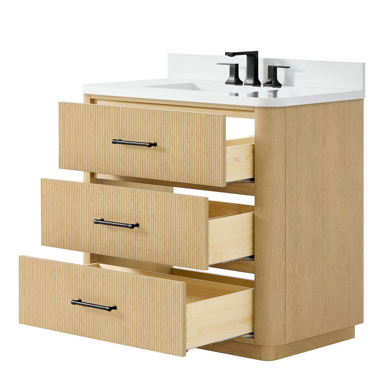 Ensemble de meuble-lavabo simple 36 po Francesca, Beige, Matte Black, Quartz blanc