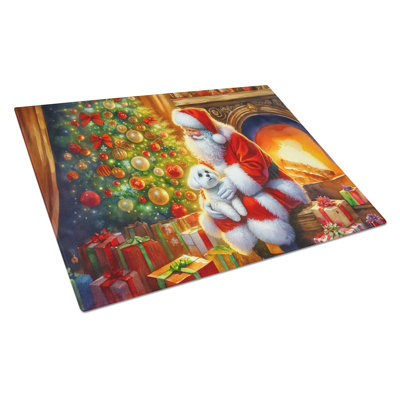 Maltese and Santa Claus Glass Cutting Board