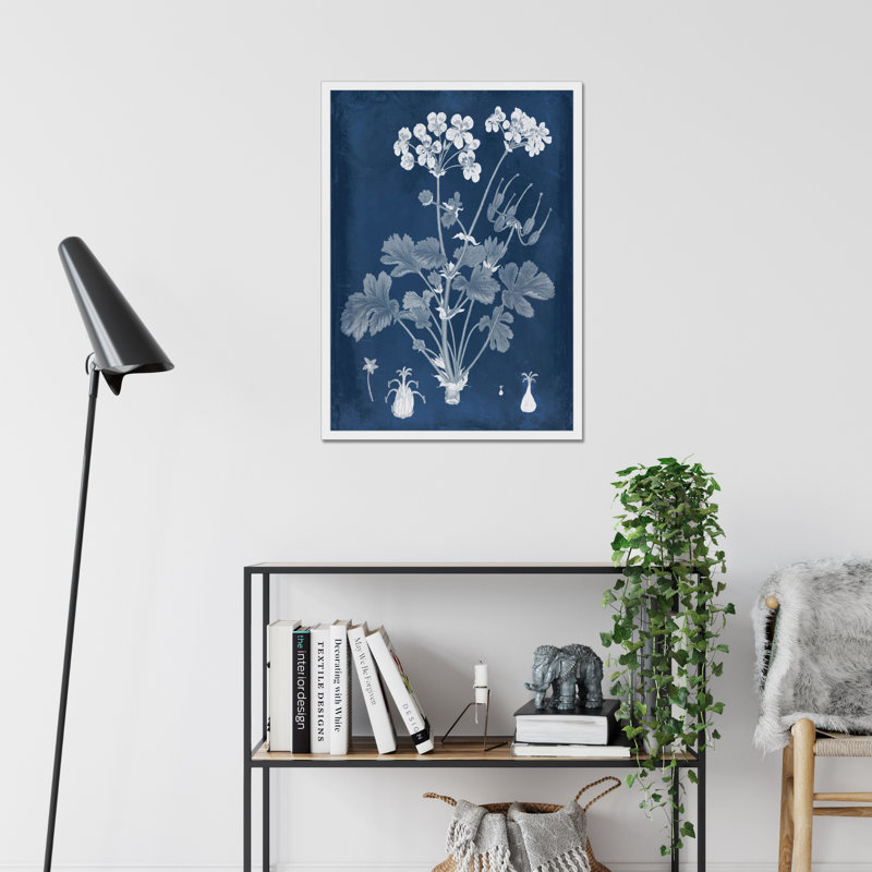 Botanical in Indigo III 1 Piece Painting, 50cm H x 34cm W, White Framed Paper Print