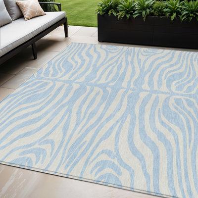 Tapis intérieur lavable à imprimé animal 5 pi x 8 pi bleu ciel