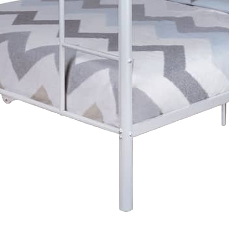 Lit superposé double au-dessus de double avec échelle et rails Fegy, structure en métal blanc, Double sur double, Blanc