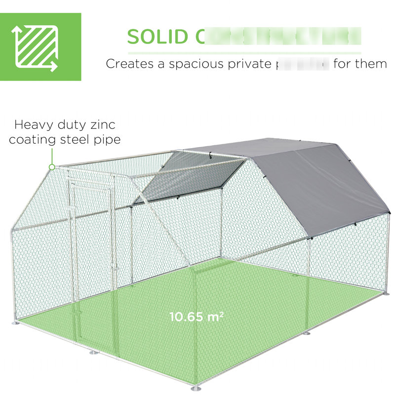 Chicken Run With Waterproof & , 9' X 12' 6.5', Accommodates 8-12 Chickens, Rabbits, Ducks, Galvanized Steel, Lockable Entrance Partition,
