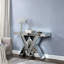 Console miroir en forme de V de 47 pouces avec incrustations de faux diamants, table d'appoint glamour