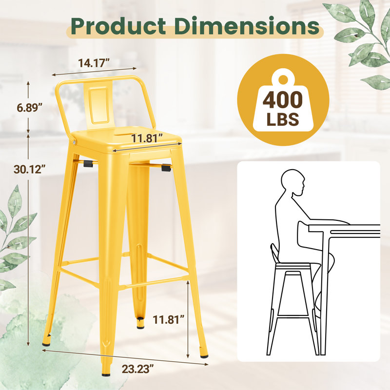 Tabouret de bar et de comptoir 30 po (ensemble de 4), Jaune