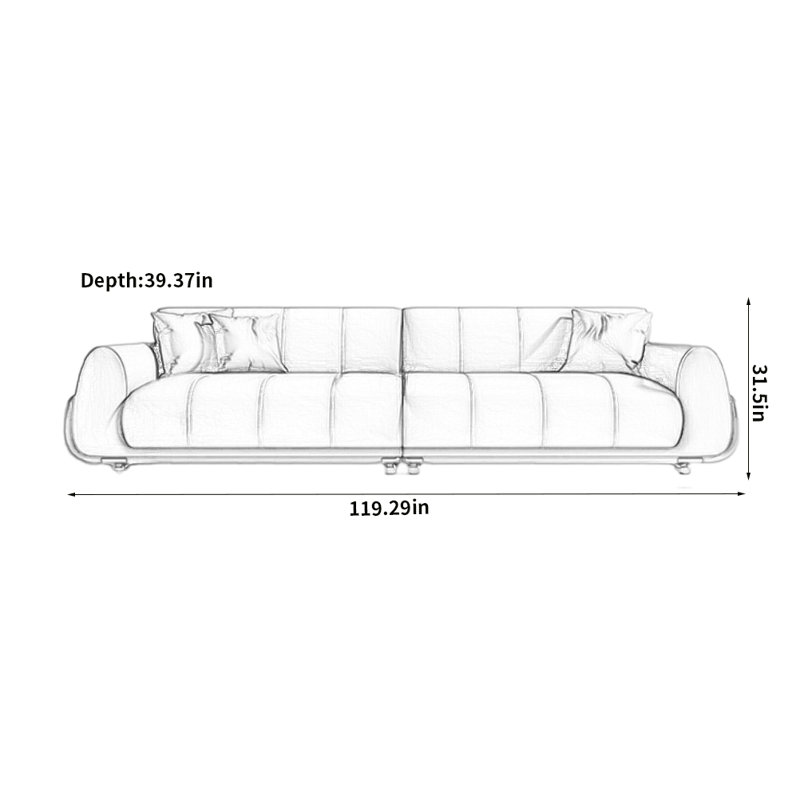 Modern Minimalist Creative Sofa, Off-white, 31.5" H x 119.29" W x 39.37" D, Silver