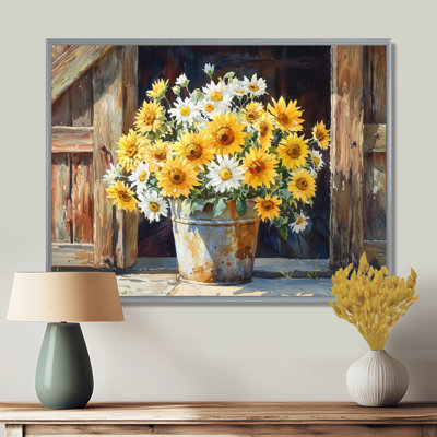Summer Daisies Bouquet At The Barn II - Floral Large Wall Art