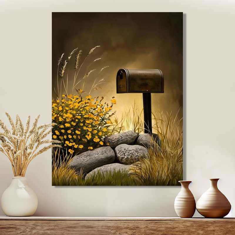 Boîte aux lettres rétro vintage, campagne, impression murale en métal, H 32 po x l 16 po