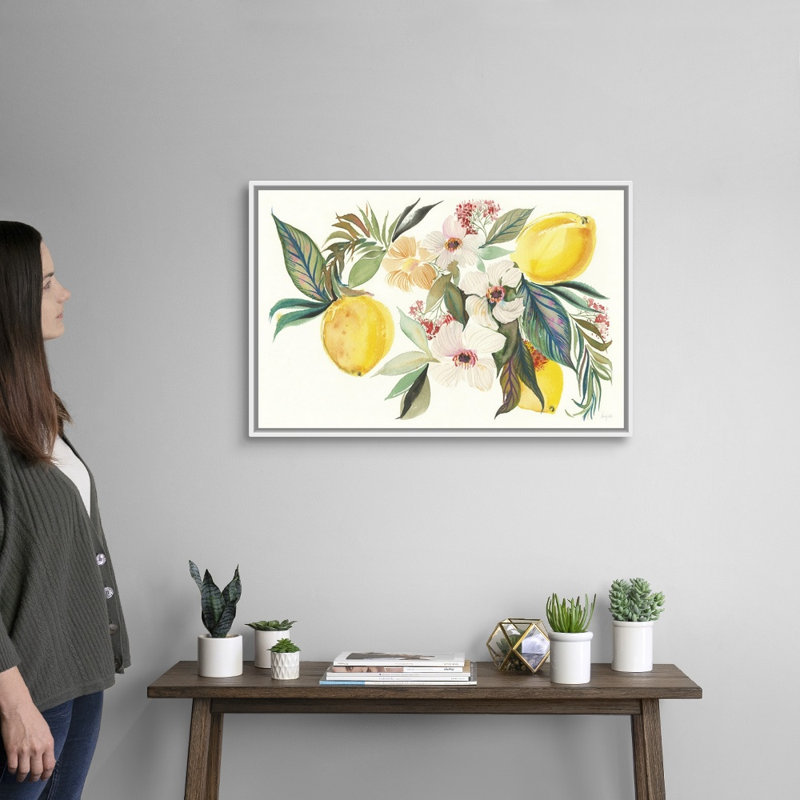 Reproduction d’art sur toile, "Citrus Summer I" par Kristy Rice, H 22 po x l 32 po x P 1,75po, Cadre flottant blanc