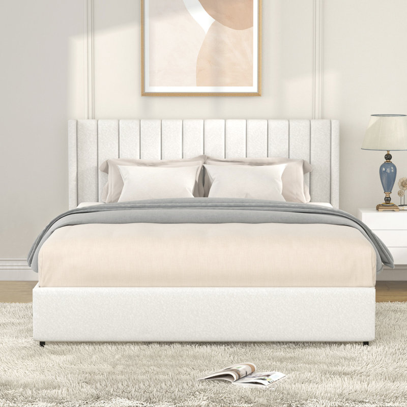 Lit grand contemporain avec rangement à 4 compartiments en métal et base en métal avec compartiment transitionnel Boucle