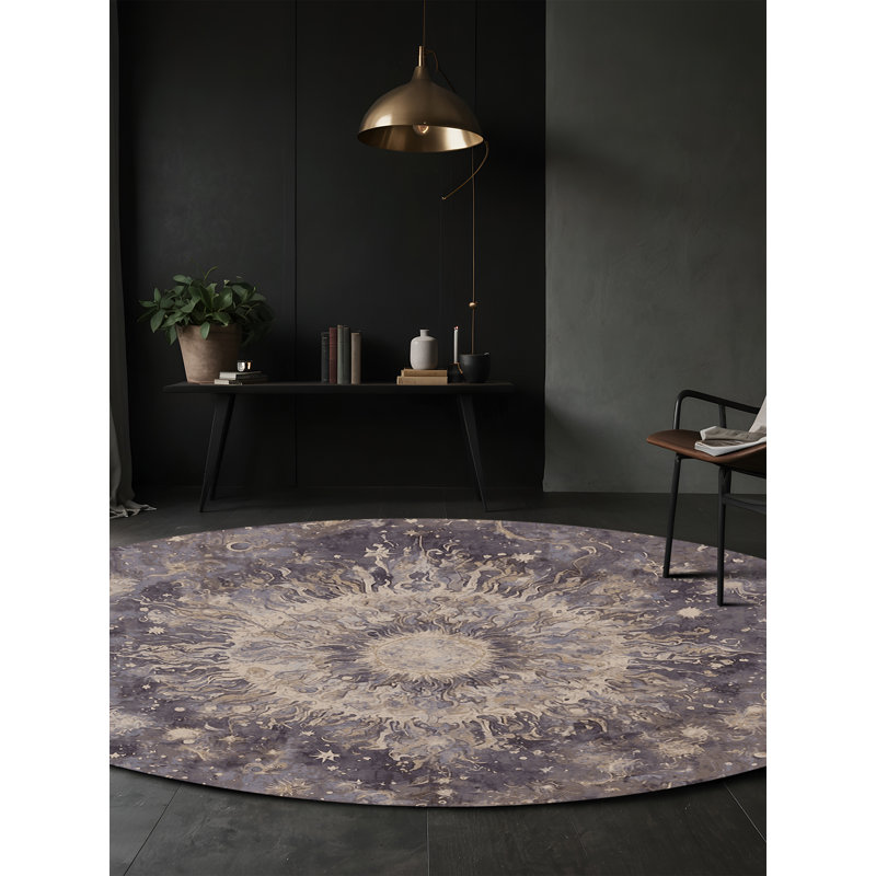 Tapis gris lavable à la machine, Rond 5 pi