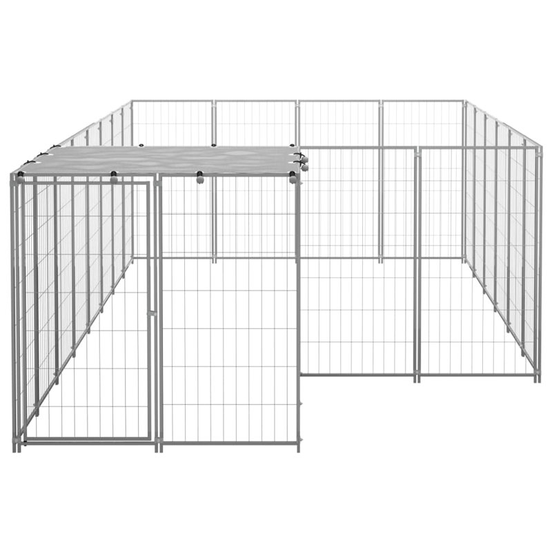 Pena 110cm H Metal Yard Kennel With Door, Silver