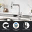 Robinet de cuisine rétractable à poignée simple avec pulvérisateur 3 modes et rince-verre-129258043