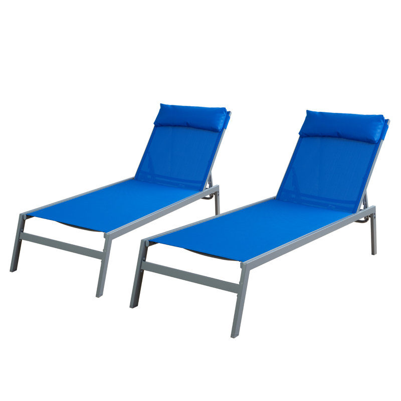 Bozeman Adjustable EDP Coated Wrought Iron Frame Breathable Textilence Chaise Lounge Chair, Blue