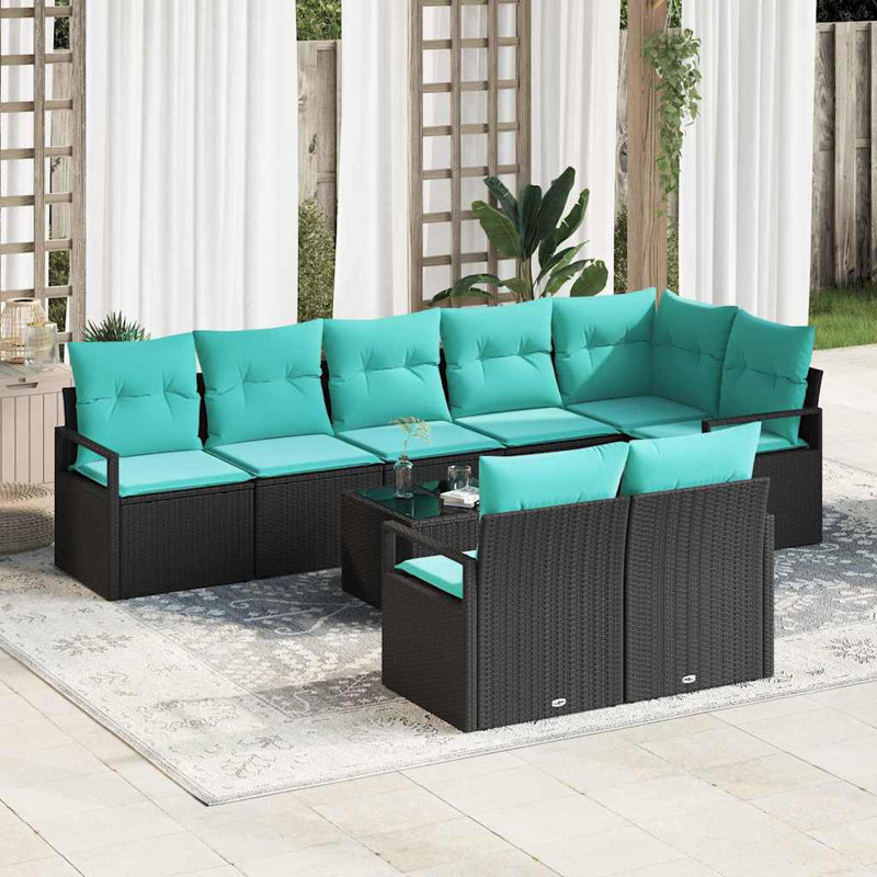 Ensemble de canapé 9 pièces vidaXL, Coussin bleu / cadre noir