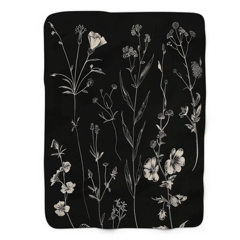 Motifs floraux monochromes - couverture en sherpa de qualité supérieure 1 pièce, Grand lit