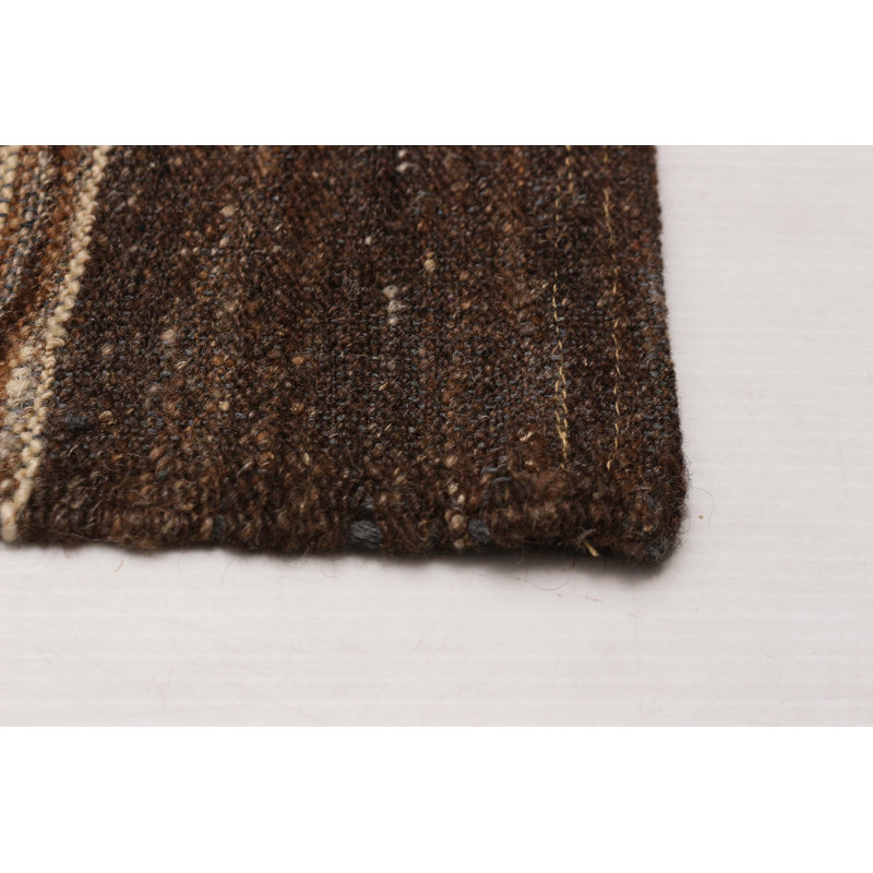 Kilim brun bohème unique tissé à la main 13 pi 4 po x 12 pi 10 po