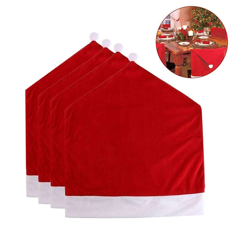 Ensemble de 4 housses de chaise de Noël, housse de chapeau de père Noël, décoration de salle à manger, Rouge