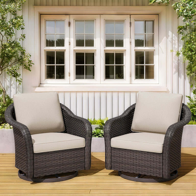 2-person Outdoor Patio Rattan Swivel Rocking Chair, Beige