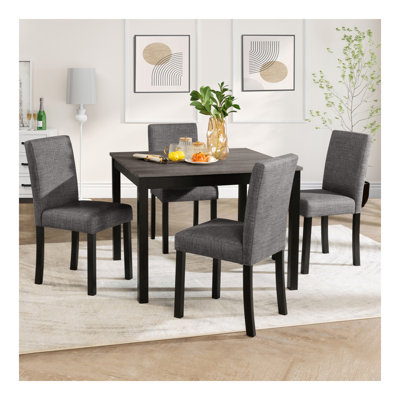 5-Piece Dining Table Set with 4 Chairs, Dining Table Set for 4 with Chairs, Wooden Dining Table Set for Kitchen, Dining Room, Light Grey & Black Two Tone
