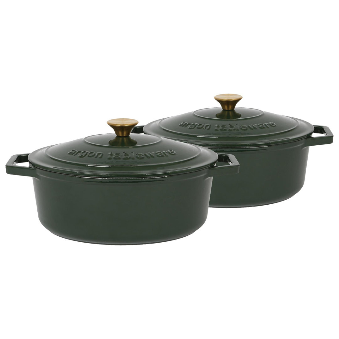 Argon Tableware - Oval Cast Iron Casserole Dishes - 4.68L - Pack of 2
