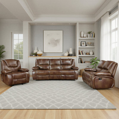 Ensemble de salon inclinable 3 pièces en cuir fleur Aulander