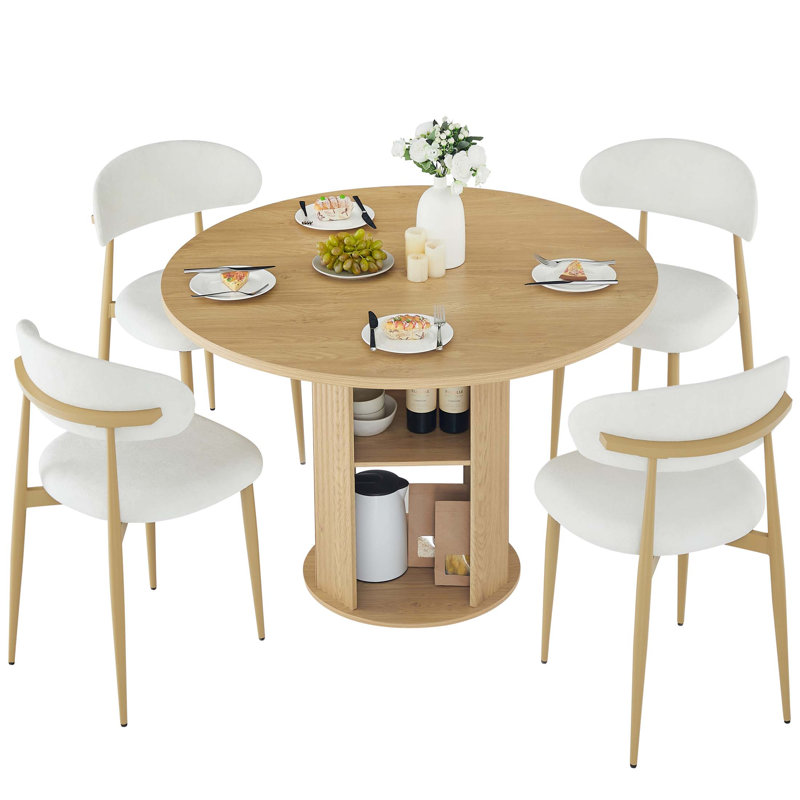 Ensemble table et chaises rondes de 120 cm (47,24 po), style ferme moderne, rangement à deux niveaux, idéal pour les aires de repas et de salon (table seulement)