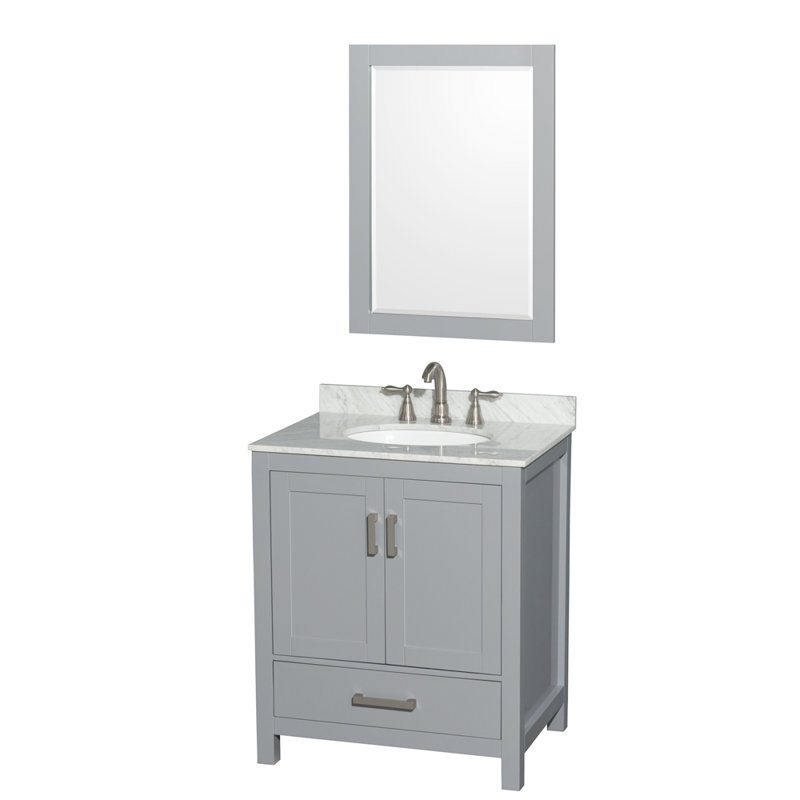 Meuble-lavabo simple autoportant 30 po avec plateau en marbre Sheffield et miroir 24 po Sheffield, Gris