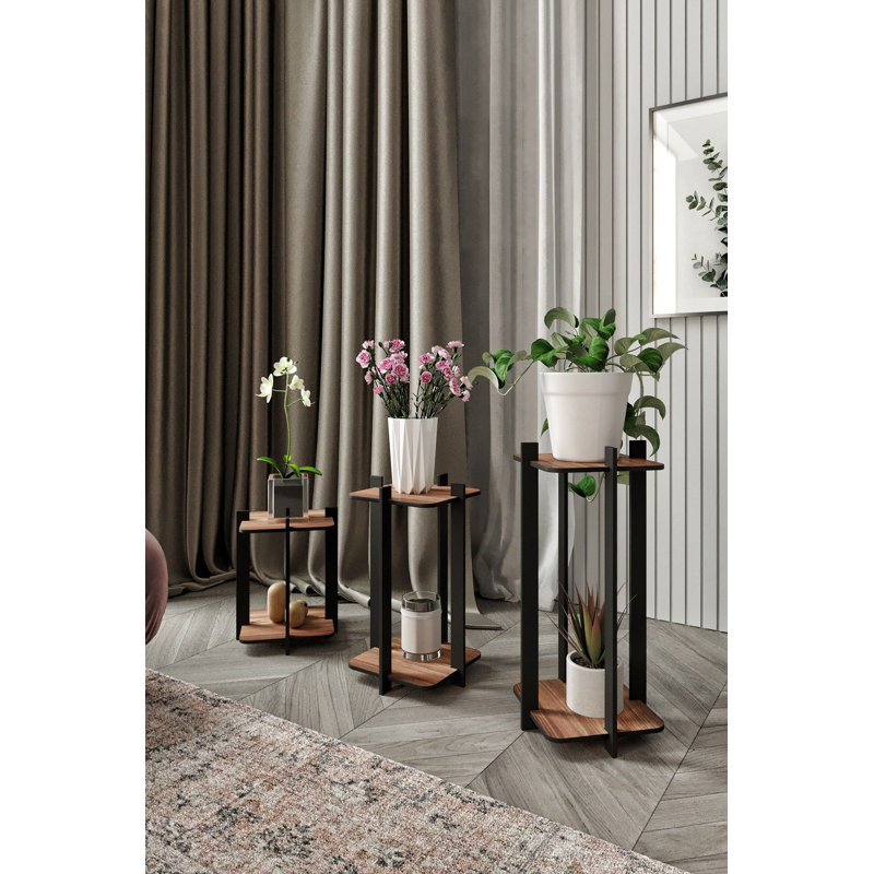 Pieds carrés à niveaux multiples (ensemble de 3), Noyer