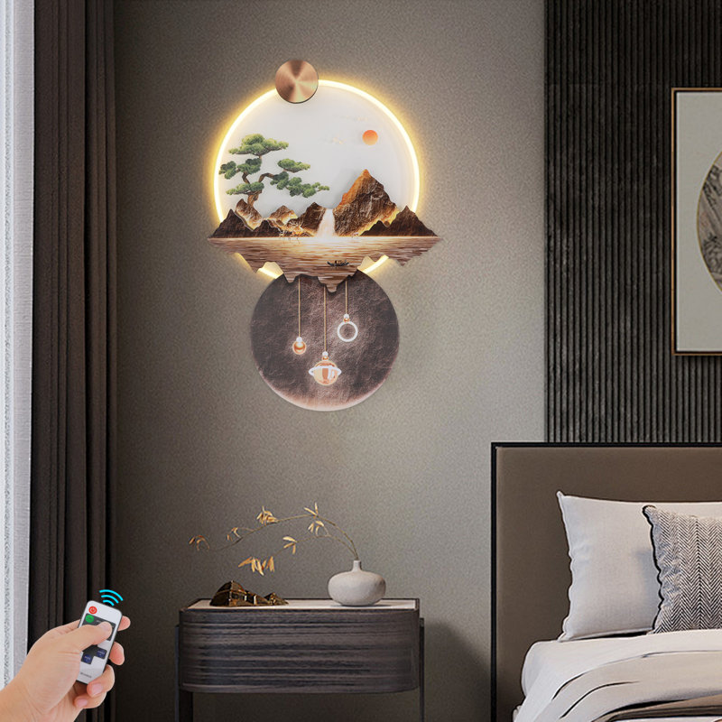Wall Art Decorations With LED Light and Remote Control Trees Hills Sun Decor