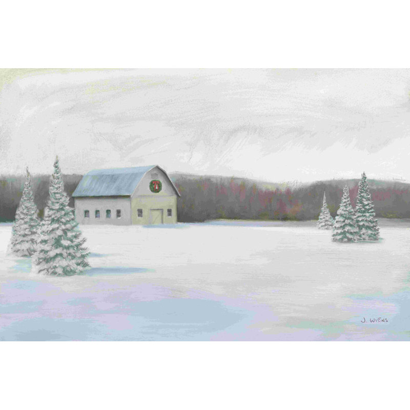 «Holiday Winter Barn» par James Wiens - peinture sur toile tendue, H 8 po x l 12 po