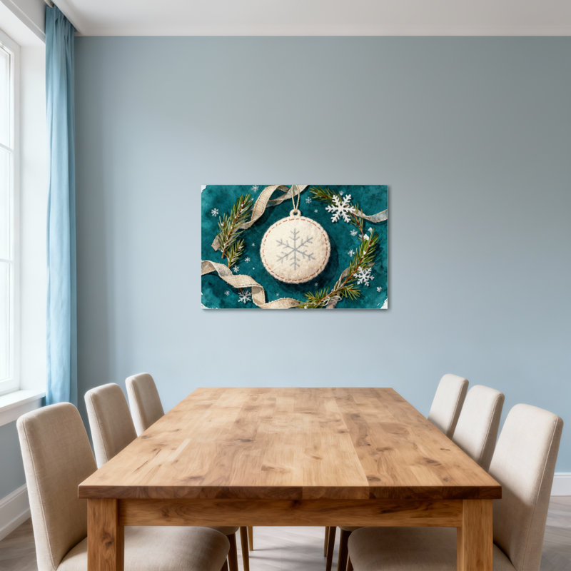 Décoration de Noël flocon de neige avec branches de pin et ruban bleu sarcelle, H 32 po x l 48 po