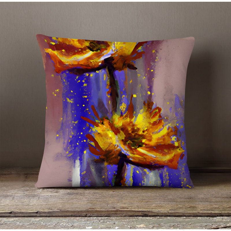 Throw Pillow With Insert, Orange/Purple Floral 2, 18"H x 18"W