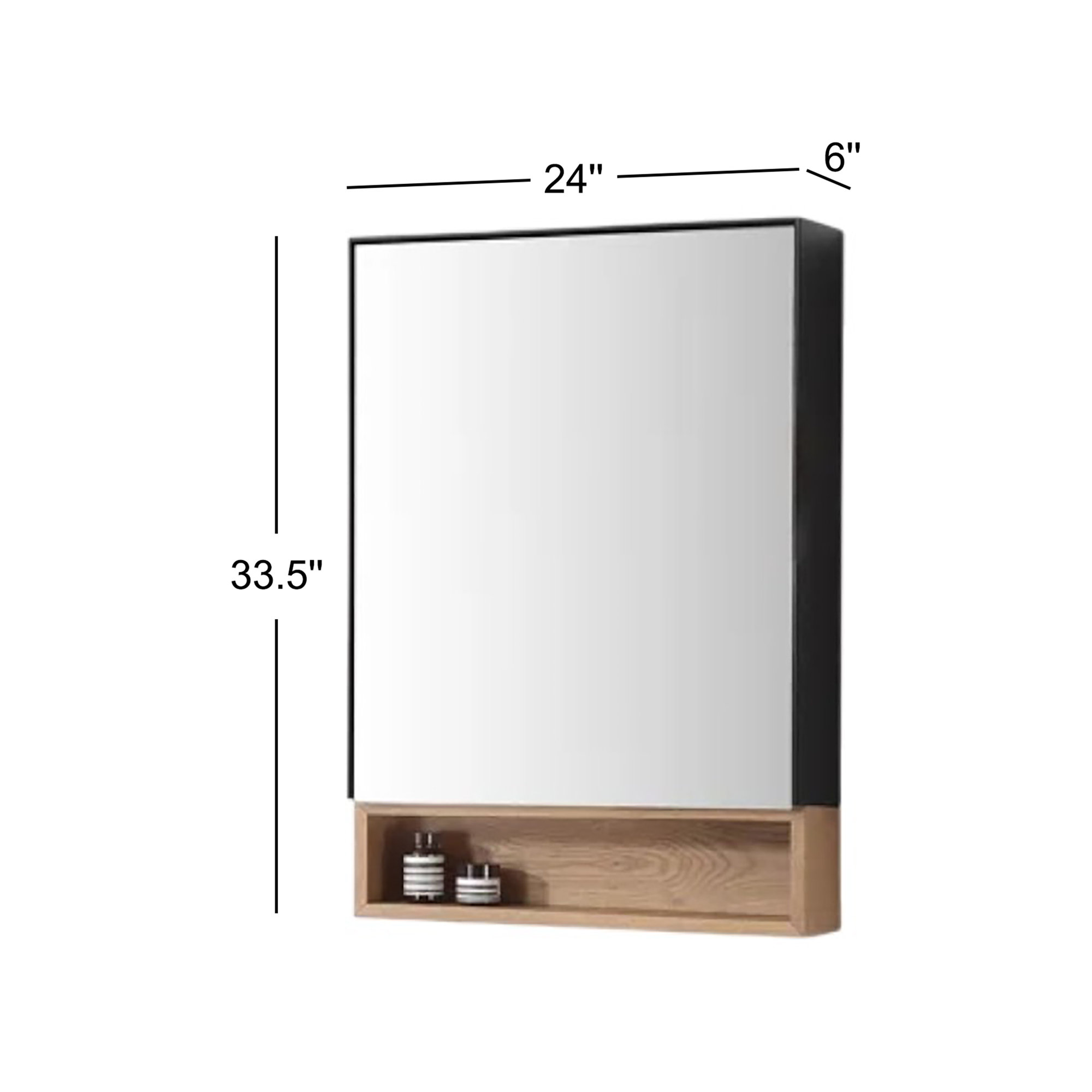 Selin Medicine Cabinet 24-Inch, Matte Black/Pecan Oak