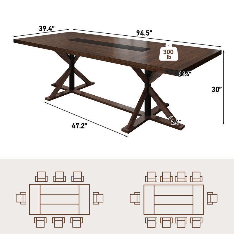 Table de salle à manger Dariusz Farmhouse, grande table de salle à manger rustique rectangulaire, pieds réglables, Chêne